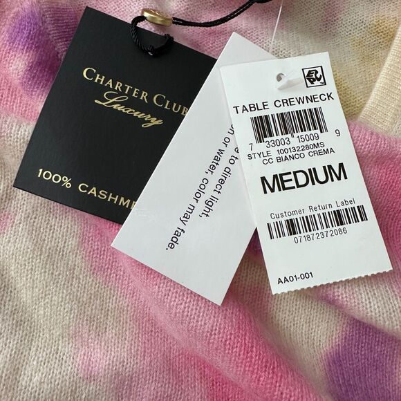 Charter Club Table Cashmere Sweater Women’s Medium Bianca Crema Tie-Dye Pink New - Picture 6 of 10